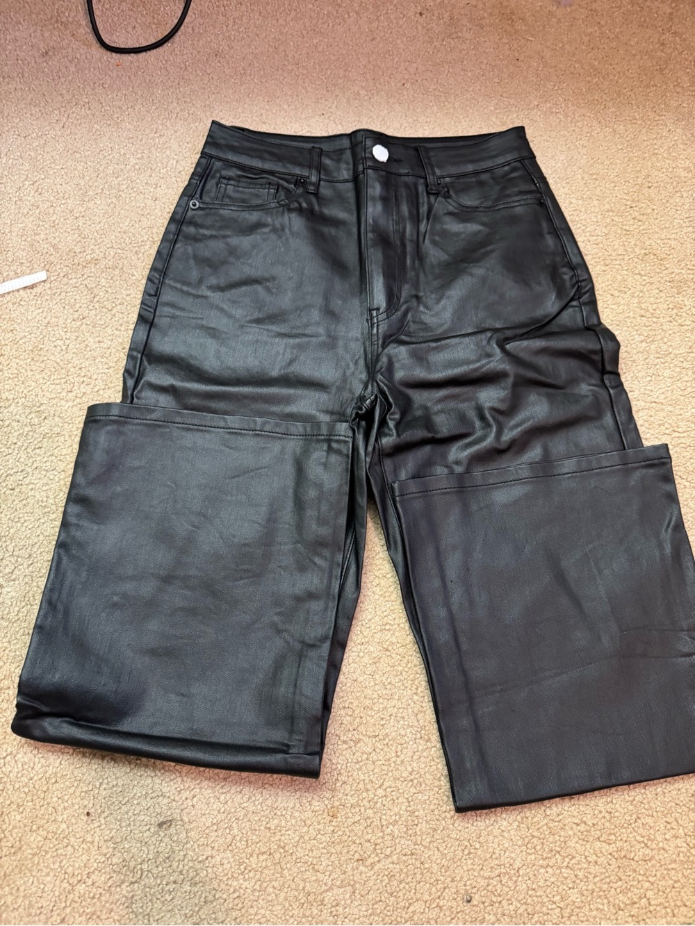 VENUS Black High-Waist Faux Leather Wide-Leg Pants